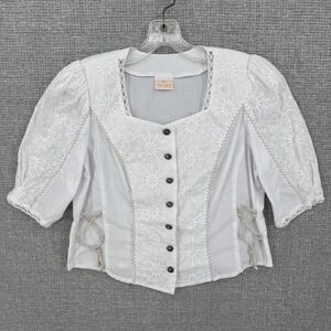 Pierre Marcel Blouse Womens L White Embroidered Square Neck Made In Germany